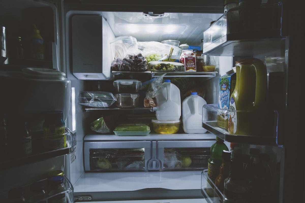 Open fridge with food